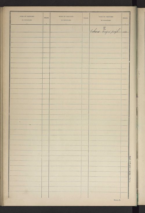 Matrice des propriétés non bâties ; tableau présentant les augmentations et les diminutions survenues dans la matière imposable ; récapitulation ; table alphabétique des propriétaires.