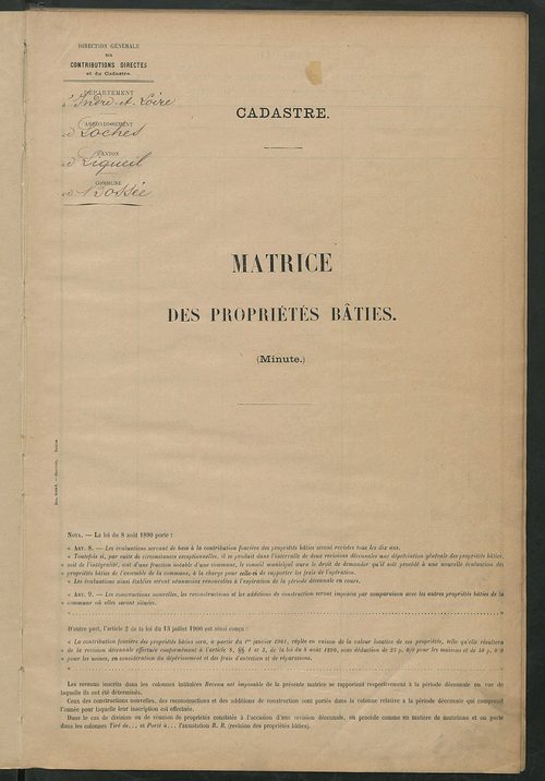 Matrice des propriétés bâties ; récapitulation ; table alphabétique des propriétaires.
