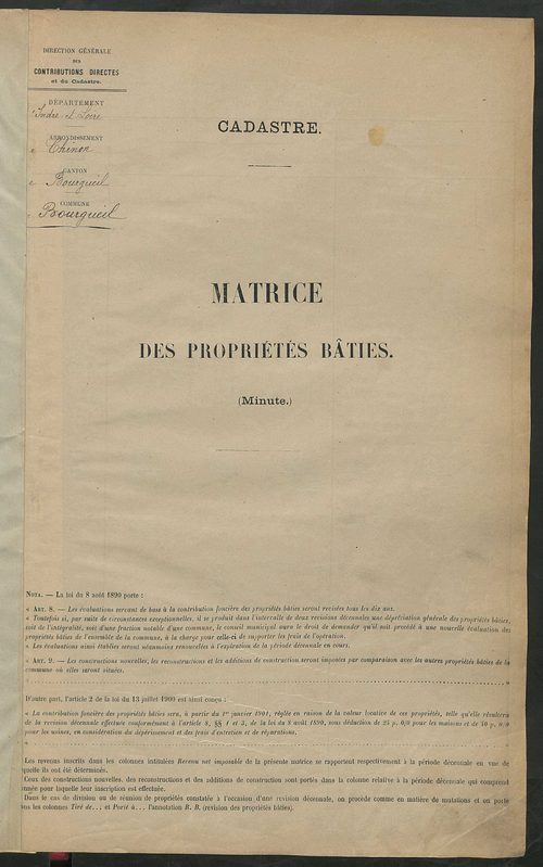 Matrice des propriétés bâties ; récapitulation ; table alphabétique des propriétaires.