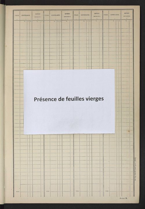 Tableau présentant les augmentations et les diminutions survenues dans la matière imposable ; récapitulation ; table alphabétique des propriétaires ; matrice des propriétés non bâties, fol. 1 à 492.