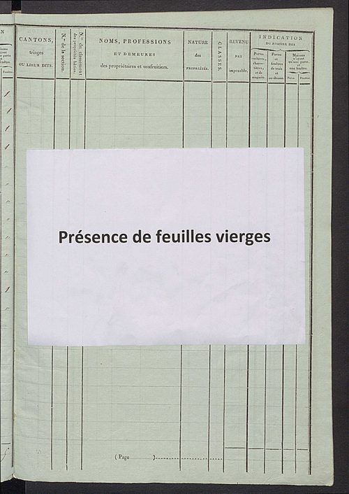 Tableau indicatif des propriétaires et des propriétés bâties.