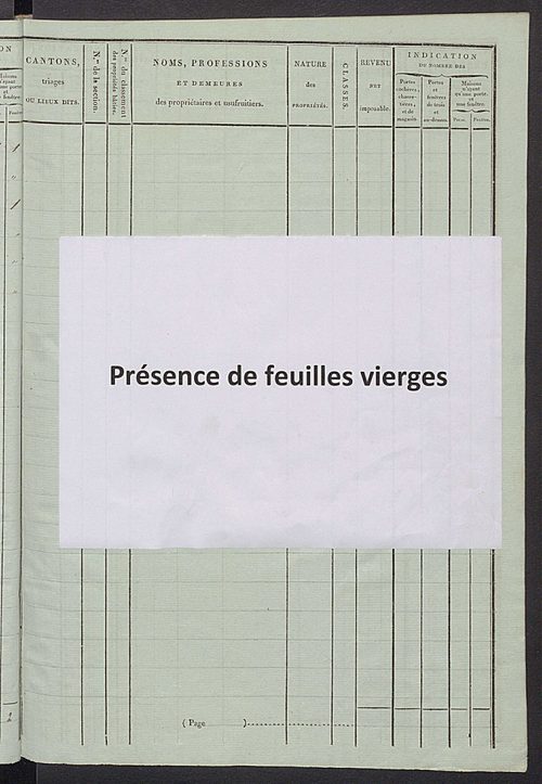 Tableau indicatif des propriétaires et des propriétés bâties.