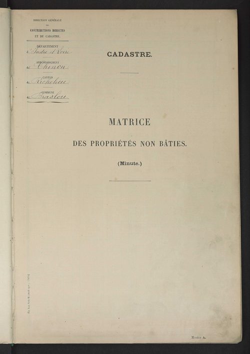 Tableau présentant les augmentations et les diminutions survenues dans la matière imposable ; récapitulation ; table alphabétique des propriétaires ; matrice des propriétés non bâties, fol. 1 à 492.