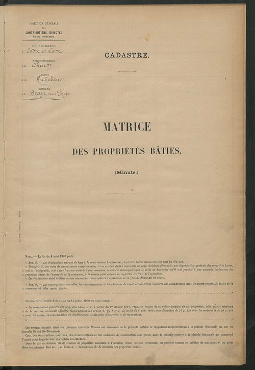 Matrice des propriétés bâties ; récapitulation ; table alphabétique des propriétaires.