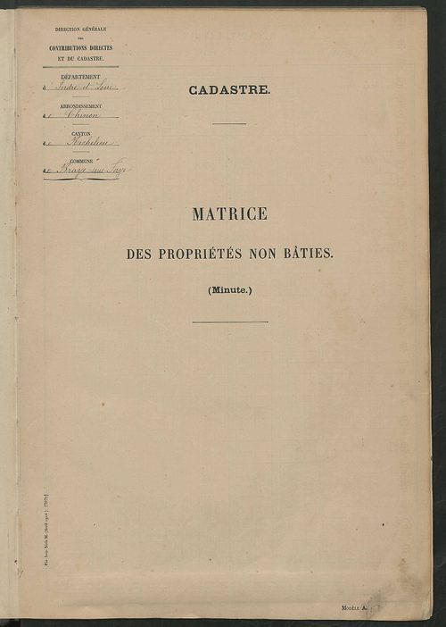 Tableau présentant les augmentations et les diminutions survenues dans la matière imposable ; récapitulation ; table alphabétique des propriétaires ; matrice des propriétés non bâties, fol. 1 à 500.