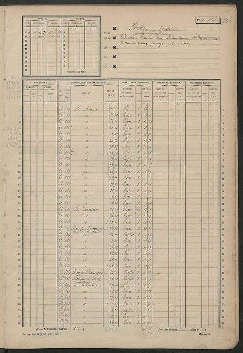 Matrice des propriétés non bâties, fol. 501 à 724.