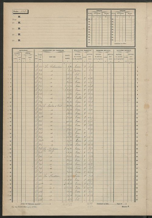 Matrice des propriétés non bâties, fol. 501 à 724.