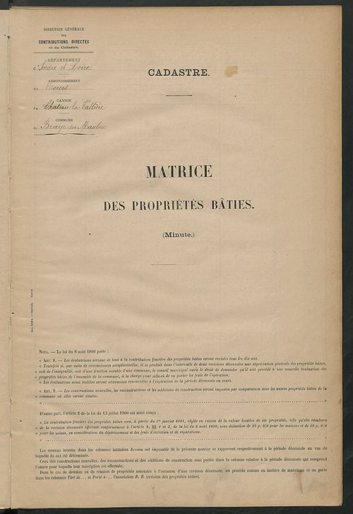 Matrice des propriétés bâties ; récapitulation ; table alphabétique des propriétaires.