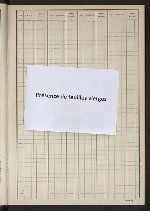 Matrice des propriétés non bâties ; tableau présentant les augmentations et les diminutions survenues dans la matière imposable ; récapitulation ; table alphabétique des propriétaires.