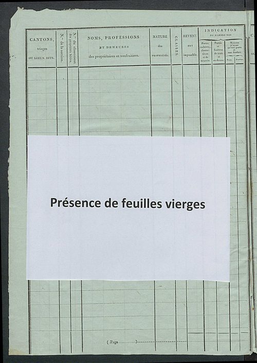 Tableau indicatif des propriétaires et des propriétés bâties.
