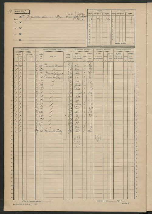 Matrice des propriétés non bâties, fol. 1089 à 1183.