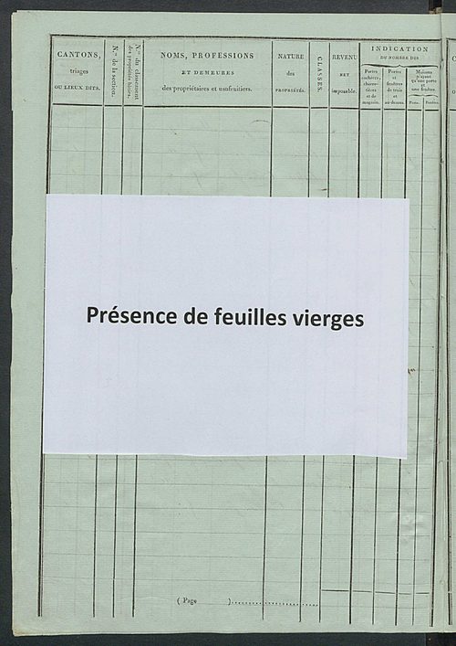 Tableau indicatif des propriétaires et des propriétés bâties.
