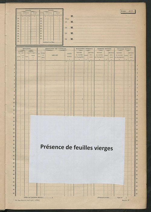 Matrice des propriétés non bâties, fol. 1089 à 1183.