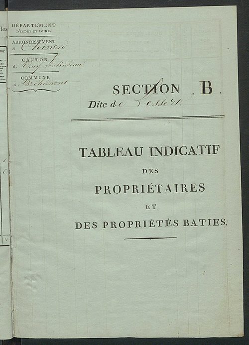 Tableau indicatif des propriétaires et des propriétés bâties.