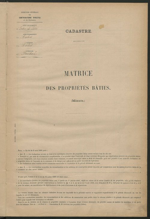 Matrice des propriétés bâties ; récapitulation ; table alphabétique des propriétaires.