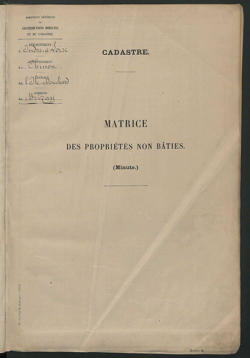 Tableau présentant les augmentations et les diminutions survenues dans la matière imposable ; récapitulation ; table alphabétique des propriétaires ; matrice des propriétés non bâties, fol. 1 à 496.