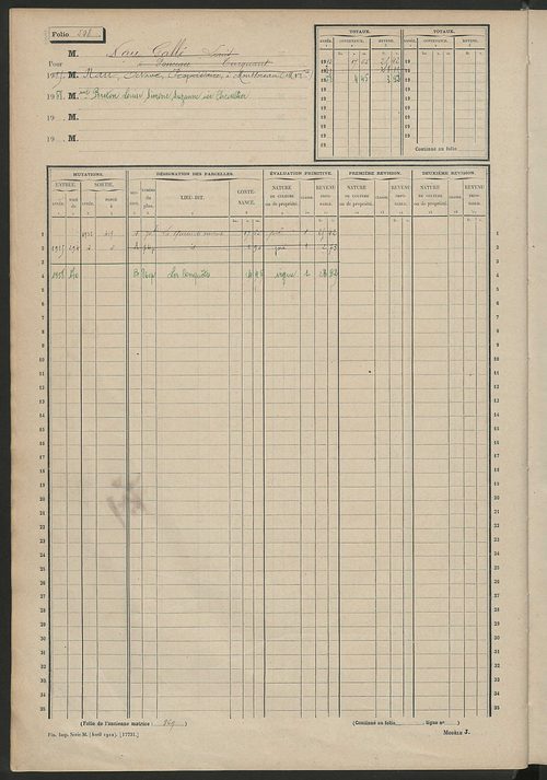 Matrice des propriétés non bâties, fol. 501 à 1000.