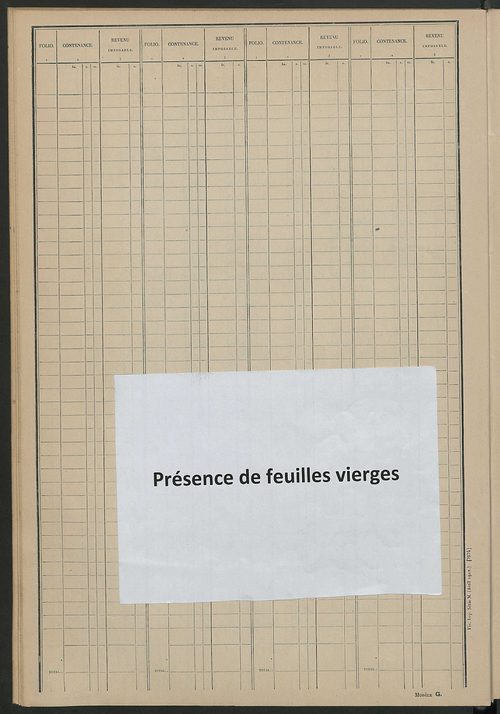 Tableau présentant les augmentions et les diminutions survenues dans la matière imposable ; récapitulation ; table alphabétique des propriétaires ; matrice des propriétés non bâties, fol. 1 à 488.