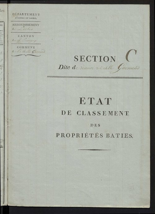 Etat de classement des propriétés bâties.