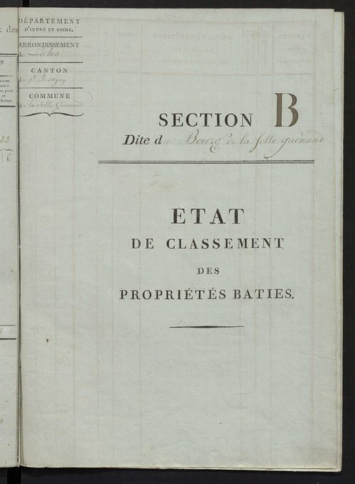 Etat de classement des propriétés bâties.