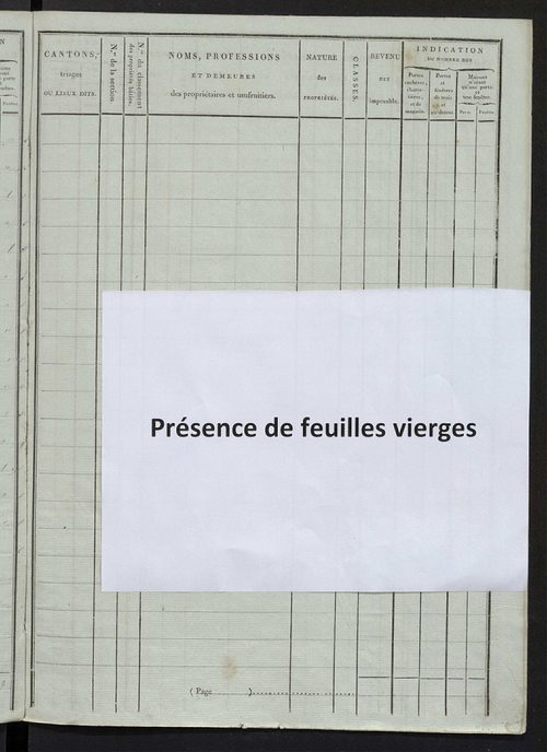 Etat de classement des propriétés bâties.