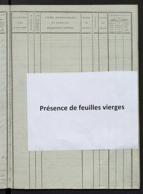 Etat de classement des propriétés bâties.