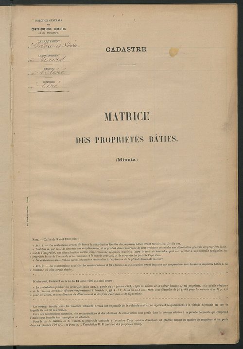 Matrice des propriétés bâties ; récapitulation ; table alphabétique des propriétaires.