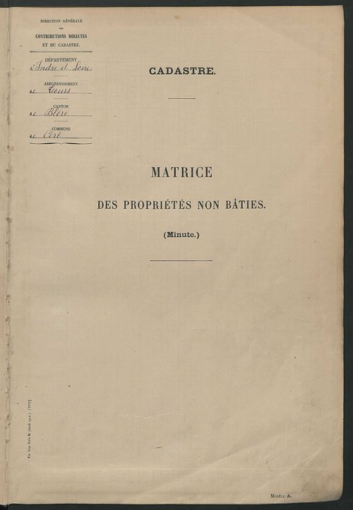 Tableau présentant les augmentations et les diminutions survenues dans la matière imposable ; récapitulation ; table alphabétique des propriétaires ; matrice des propriétés non bâties, fol. 1 à 488.