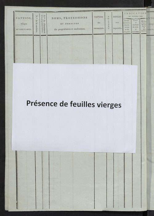 Etat de classement des propriétés bâties.