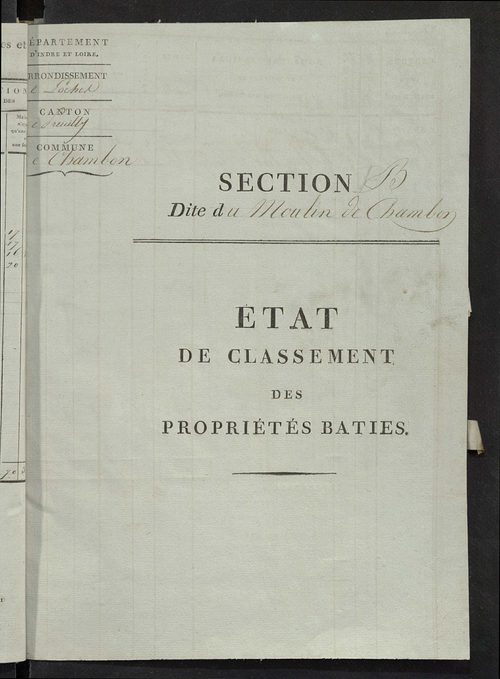 Etat de classement des propriétés bâties.