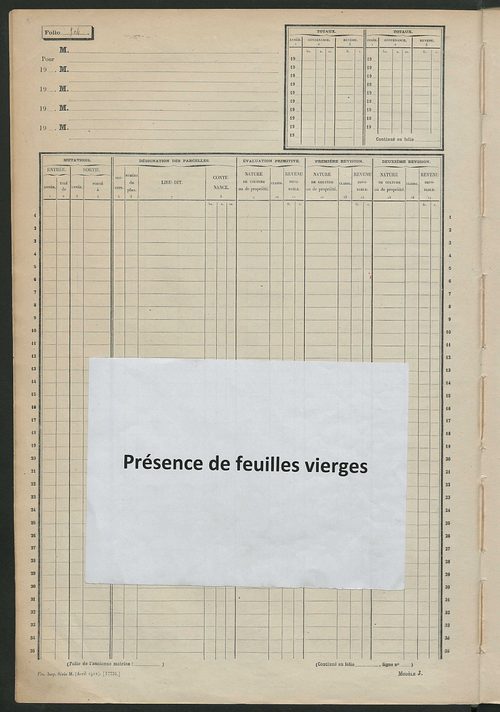 Matrice des propriétés non bâties, fol. 501 à 1000.