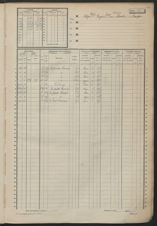 Matrice des propriétés non bâties, fol. 501 à 1000.