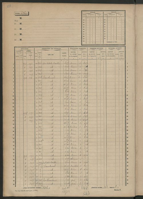 Matrice des propriétés non bâties, fol. 489 à 1073.