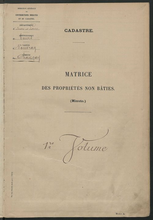 Matrice des propriétés non bâties : tableau présentant les augmentations et les diminutions survenues dans la matière imposable ; récapitulation ; table alphabétique des propriétaires.