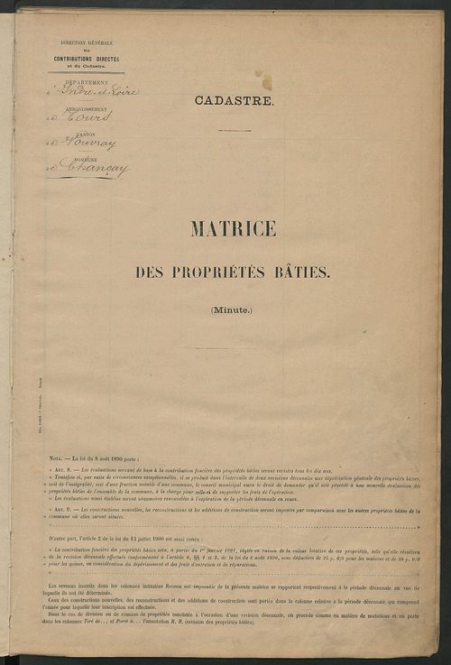 Matrice des propriétés bâties ; récapitulation ; table alphabétique des propriétaires.