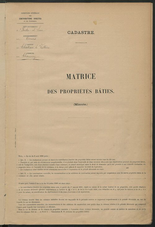 Matrice des propriétés bâties ; récapitulation ; table alphabétique des propriétaires.