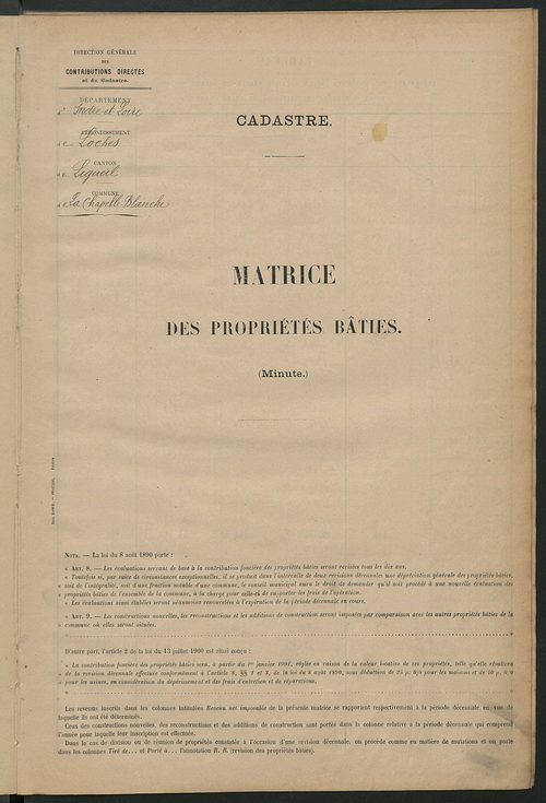 Matrice des propriétés bâties ; récapitulation ; table alphabétique des propriétaires.