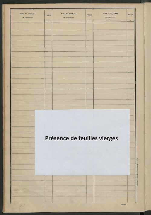 Matrice des propriétés non bâties ; tableau présentant les augmentations et les diminutions survenues dans la matière imposable ; récapitulation ; table alphabétique des propriétaires.