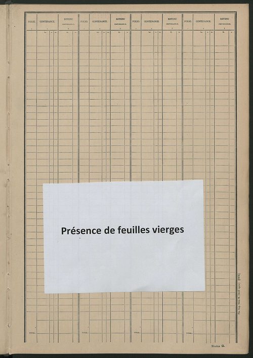 Tableau présentant les augmentations et les diminutions survenues dans la matière imposable ; récapitulation ; table alphabétique des propriétaires ; matrice des propriétés non bâties, fol. 1 à 492.