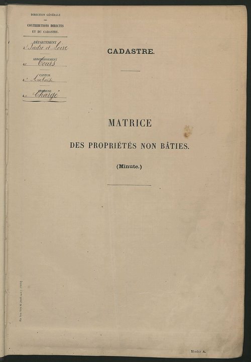 Tableau présentant les augmentations et les diminutions survenues dans la matière imposable ; récapitulation ; table alphabétique des propriétaires ; matrice des propriétés non bâties, fol. 1 à 492.