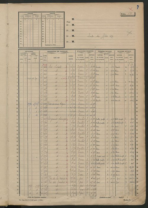 Matrice des propriétés non bâties, fol. 489 à 1088.