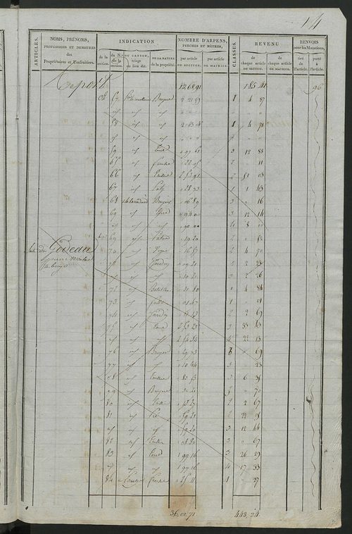 Commune de Château-la-Vallière, matrice de rôle pour la contribution foncière.