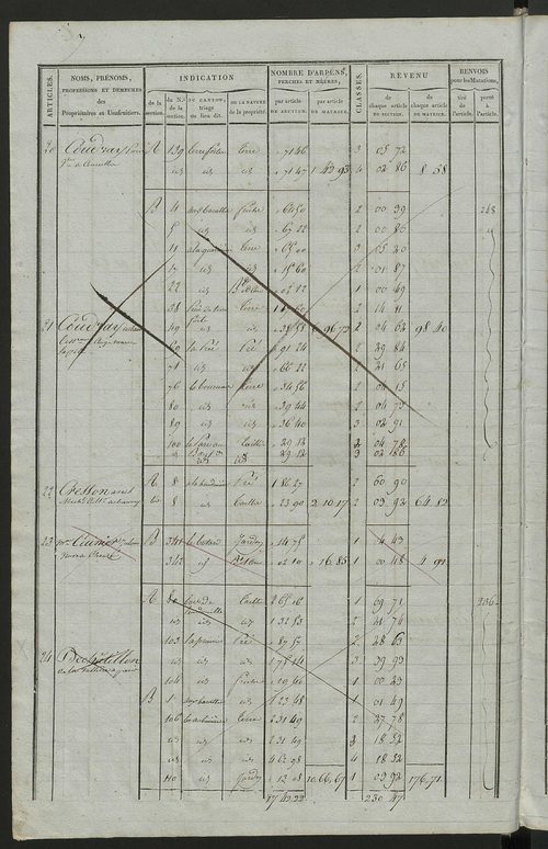 Commune de Chouzé-le-Sec, matrice de rôle pour la contribution foncière.