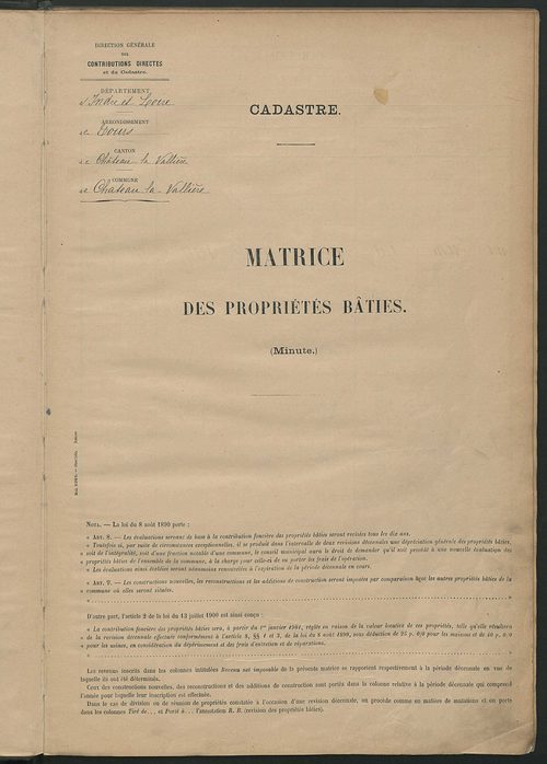 Matrice des propriétés bâties ; récapitulation ; table alphabétique des propriétaires.