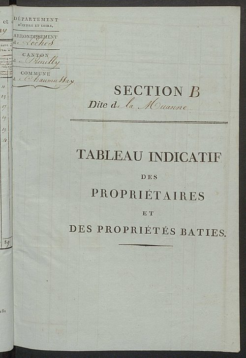 Tableau indicatif des propriétaires et des propriétés bâties.