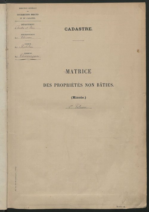Tableau présentant les augmentations et les diminutions survenues dans la matière imposable ; récapitulation ; table alphabétique des propriétaires ; matrice des propriétés non bâties, fol. 1 à 500.