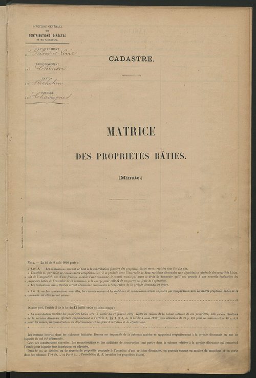 Matrice des propriétés bâties ; récapitulation ; table alphabétique des propriétaires.