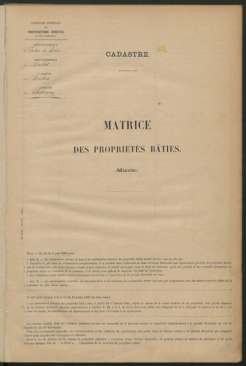 Matrice des propriétés bâties ; récapitulation ; table alphabétique des propriétaires.