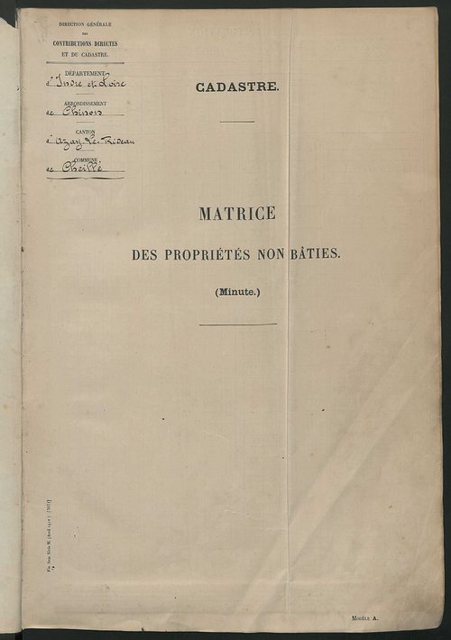 Tableau présentant les augmentations et les diminutions survenues dans la matière imposable ; récapitulation ; table alphabétique des propriétaires ; matrice des propriétés non bâties, fol. 1 à 488.