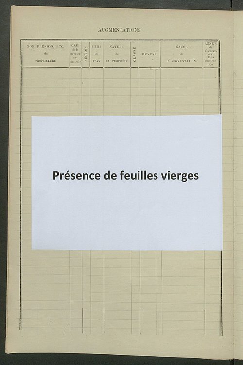 Matrice des propriétés bâties ; augmentations et diminutions, 1883-1891 ; séparation des revenus cadastraux afférents, pour l'année 1882, aux propriétés bâties et non bâties (état-balance) ; table alphabétique des propriétaires.